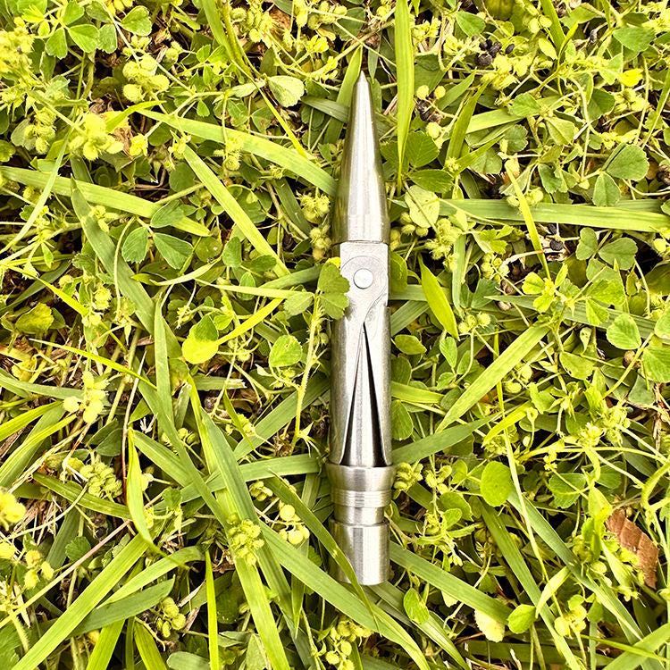 Dark Olive Green 3.5" Double Barb Rock Point Stainless Steel Hardened Spear Tip – Durable Spear End for Diving Equipment INDIAN SLINGSHOT