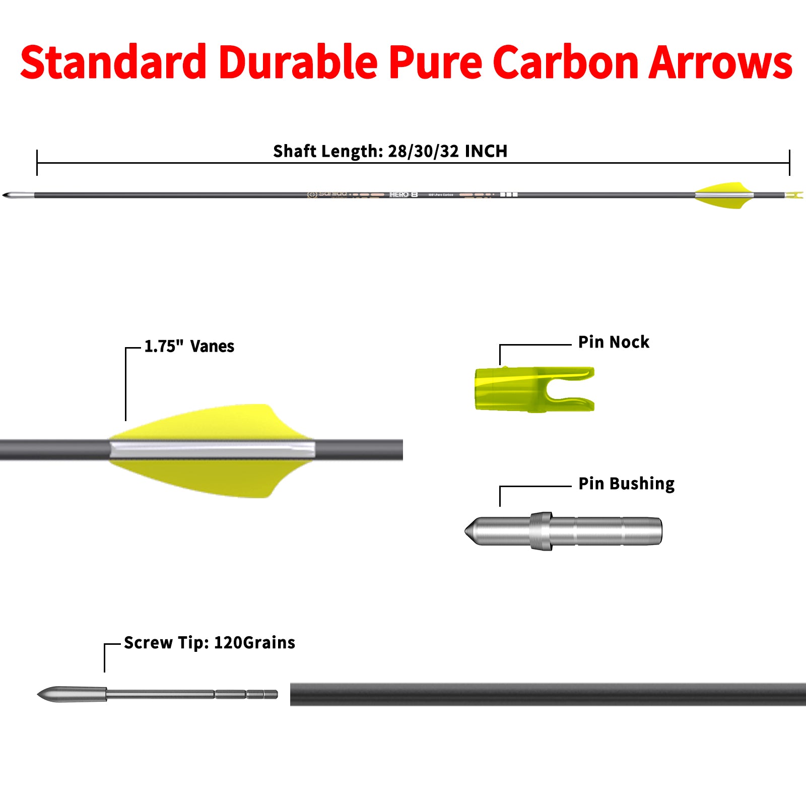 White Smoke Sanlida® Hero 8 Target Compound Carbon Arrows – 12pcs | Precision Carbon Shaft | Multi Spine Options 300–1000 SANLIDA