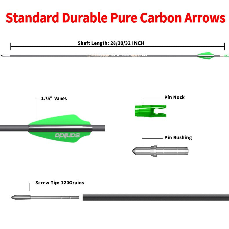 White Smoke Sanlida® Hero 9 Target Compound Carbon Arrows – 12pcs | High Precision ±0.003 Straightness SANLIDA