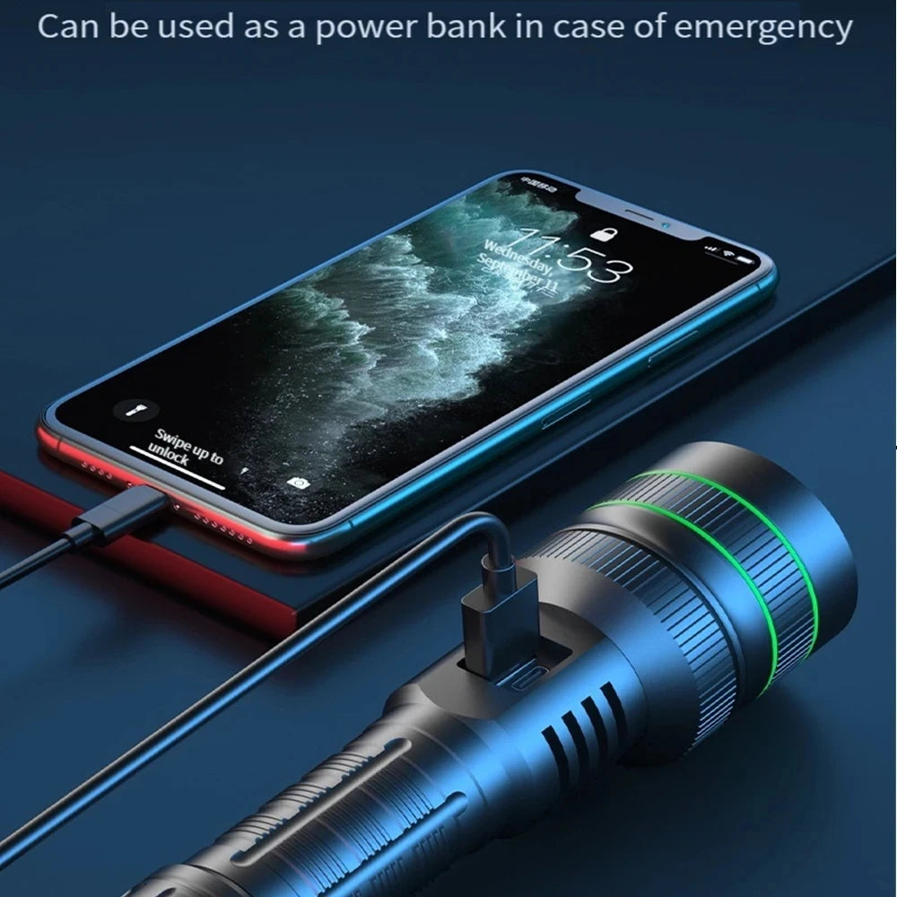 Dark Slate Gray High Lumens Zoomable LED Flashlight Rechargeable Long Range Torch for Camping and Travel INDIAN SLINGSHOT