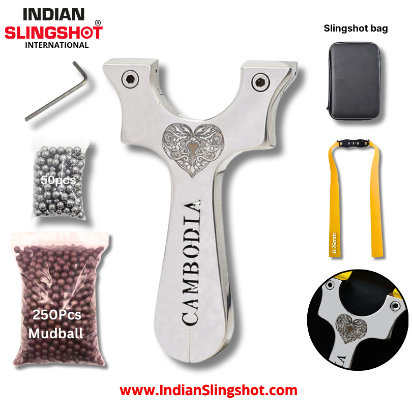Light Gray SteelHeart Cambodia Stainless Steel Slingshot MARKSMAN