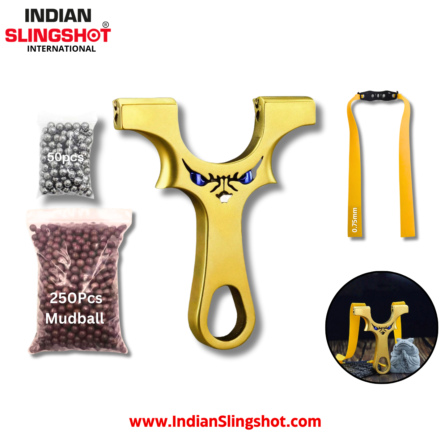 White Smoke Golden Little Monster Stainless Steel Slingshot INDIAN SLINGSHOT