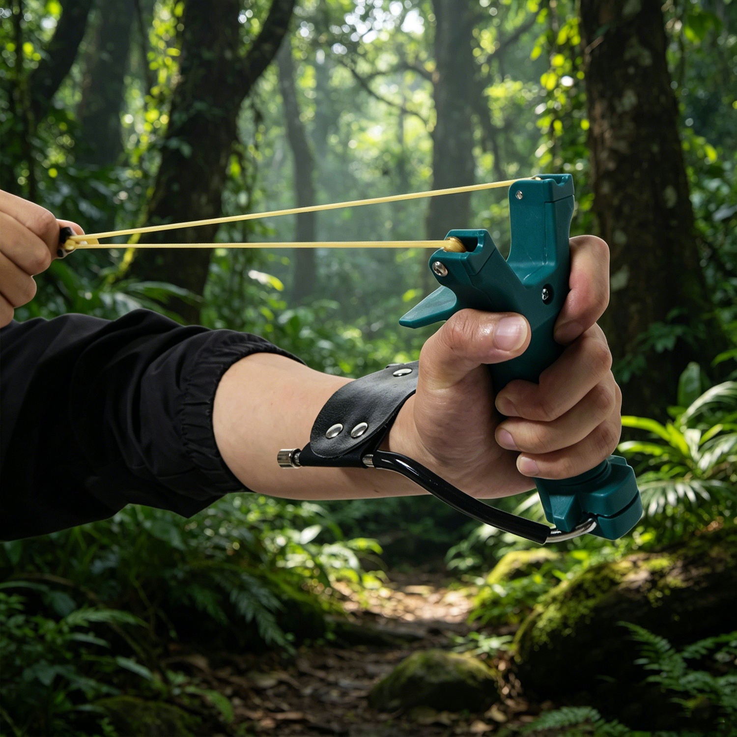 Black KORVEX Fishing Slingshot with Wrist Support and Elastic Rubber Band Accessories. INDIAN SLINGSHOT