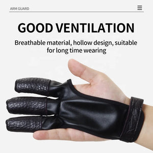 Beige SPG Leather 3-Finger Hand Guard – Adjustable Archery Glove (Black) SPG