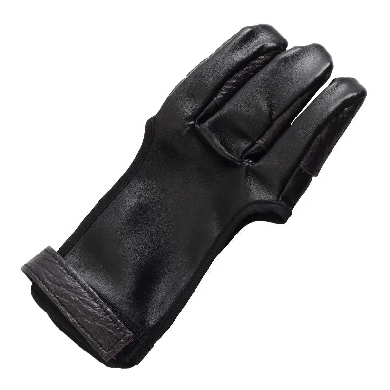 Dark Slate Gray SPG Leather 3-Finger Hand Guard – Adjustable Archery Glove (Black) SPG