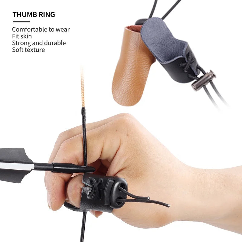 Tan SPG Leather Thumb Ring – Cowhide Archery Finger Guard (Black/Brown) SPG