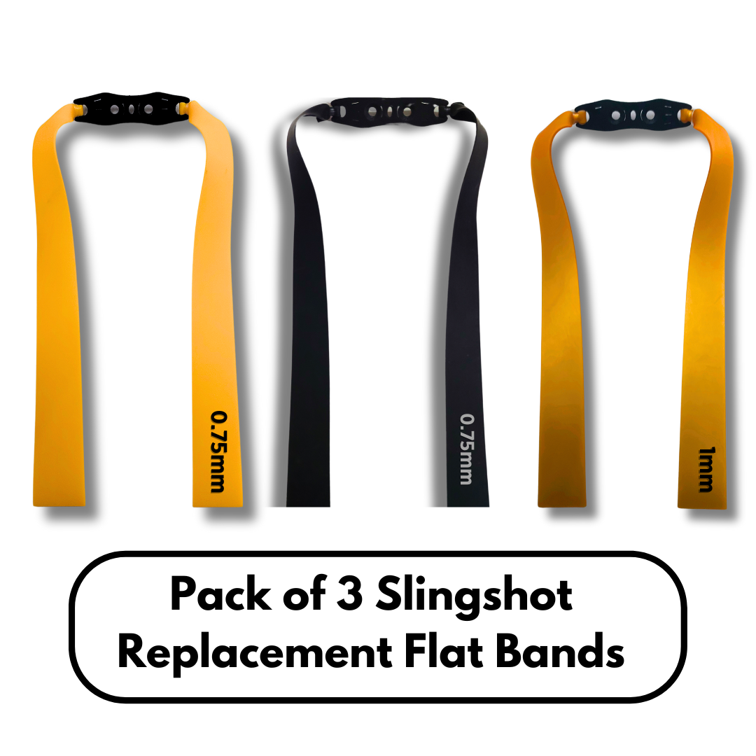 Black Pack of 3 Slingshot Replacement Flat Bands | 17cm, 20cm & 24cm | 0.75mm & 1mm | Black, Yellow & Gold | Natural Latex Slingshot Catapult Accessories INDIAN SLINGSHOT