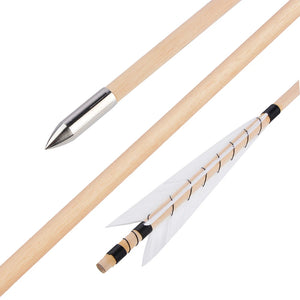 White Smoke Medieval Style Wooden Archery Arrows with Turkey Feathers – 32" Indonesian White Wood Arrows for Longbow & Recurve Practice INDIAN SLINGSHOT