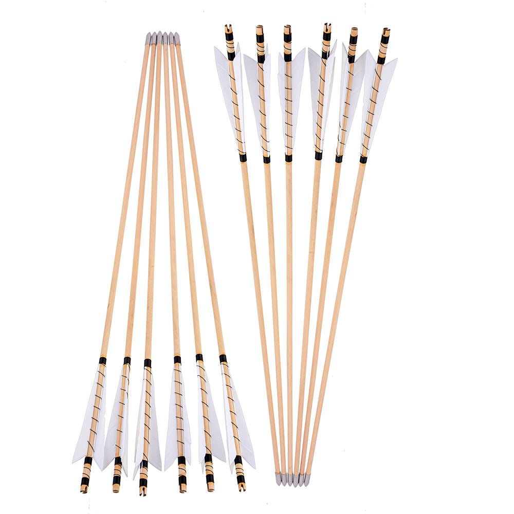 White Smoke Medieval Style Wooden Archery Arrows with Turkey Feathers – 32" Indonesian White Wood Arrows for Longbow & Recurve Practice INDIAN SLINGSHOT