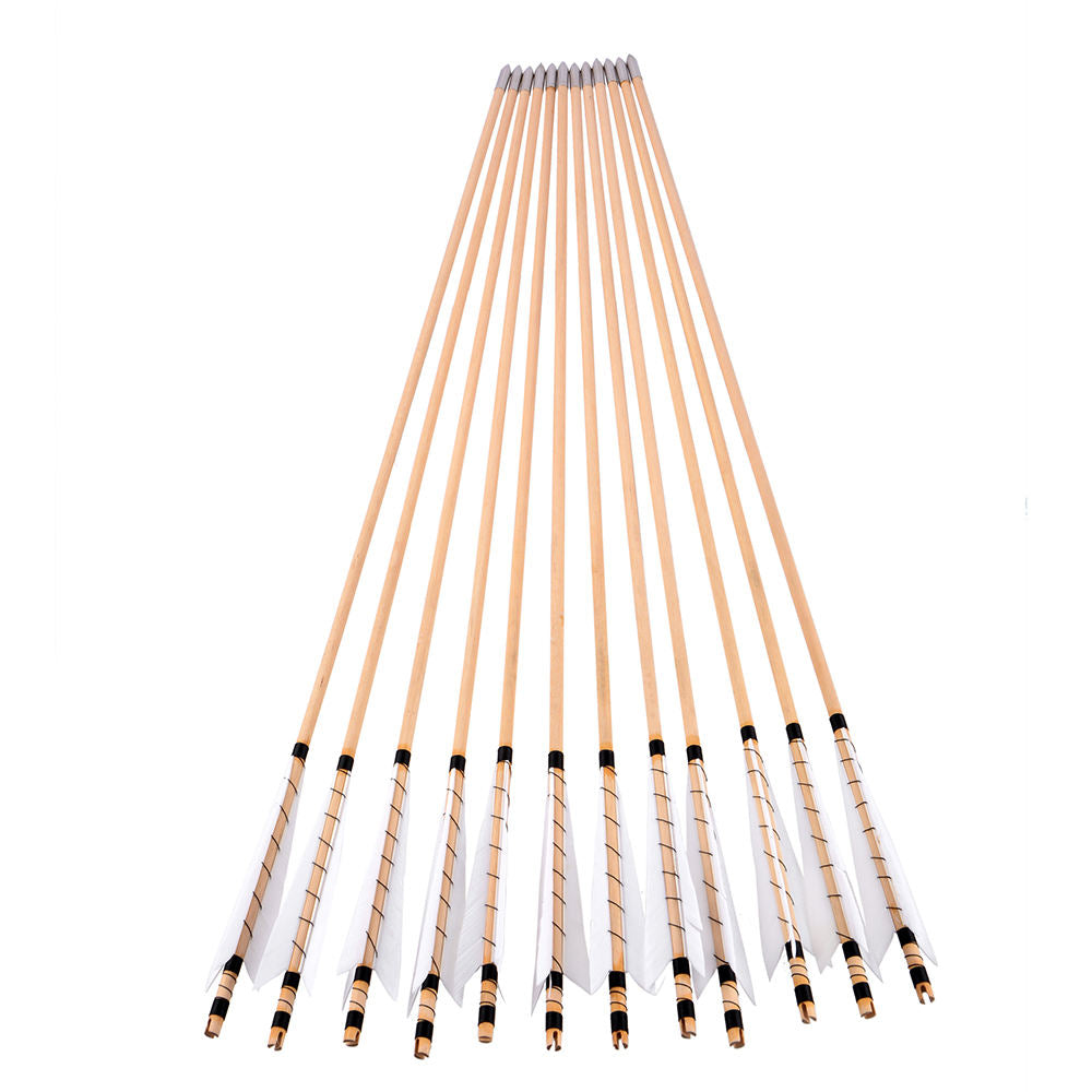 White Smoke Medieval Style Wooden Archery Arrows with Turkey Feathers – 32" Indonesian White Wood Arrows for Longbow & Recurve Practice INDIAN SLINGSHOT