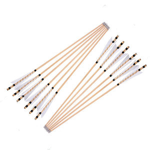 White Smoke Medieval Style Wooden Archery Arrows with Turkey Feathers – 32" Indonesian White Wood Arrows for Longbow & Recurve Practice INDIAN SLINGSHOT