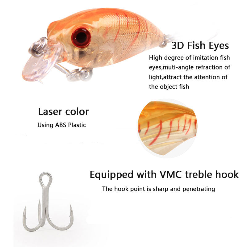 White Smoke Mini ABS Floating Crankbait Lure 35mm 2.5g with 3D Eyes & VMC Hook MARKSMAN