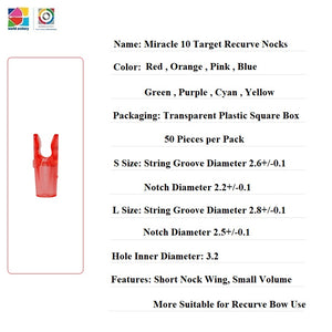 White Smoke Sanlida® Miracle 10 Target Recurve Nocks – Precision Fit Archery Nock Set (50pcs) SANLIDA