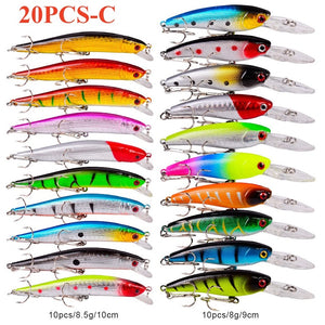 Light Gray Multicolor Treble Hooks Hard Crank Baits Set SNEDA