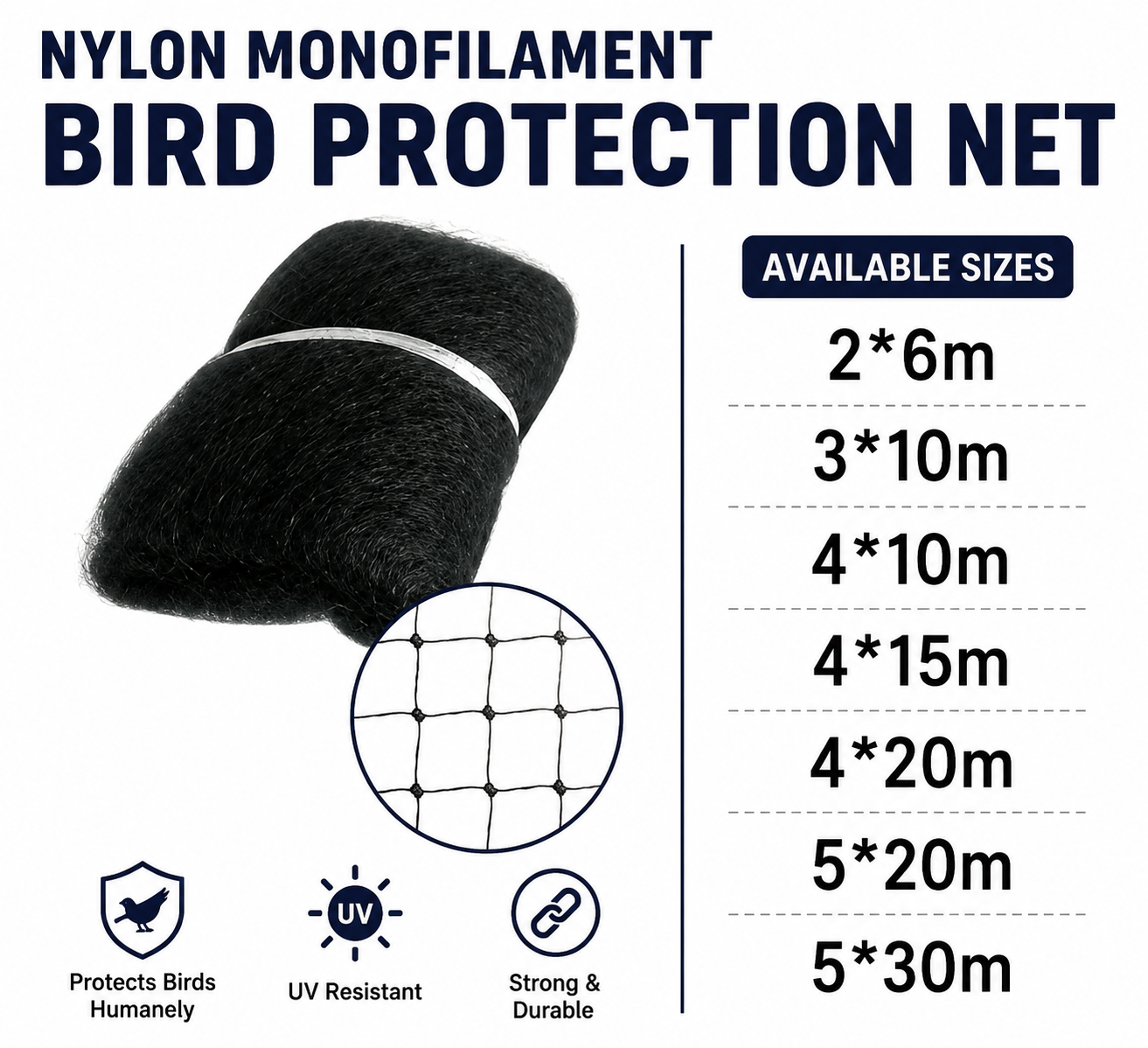 White Smoke Nylon Monofilament Bird Protection Net – Cost-Effective Garden & Crop Safety Net MARKSMAN