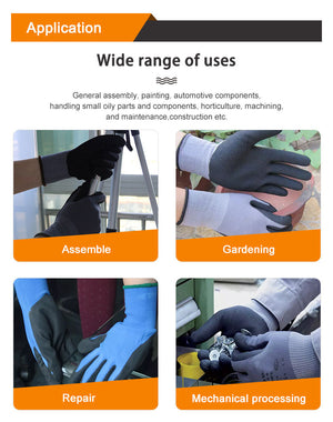 White Smoke 15 Gauge Seamless Grey Nylon Spandex Blended Safety Gloves with Black Sandy Nitrile Palm Coating, Anti-Slip Flexible Work Gloves INDIAN SLINGSHOT