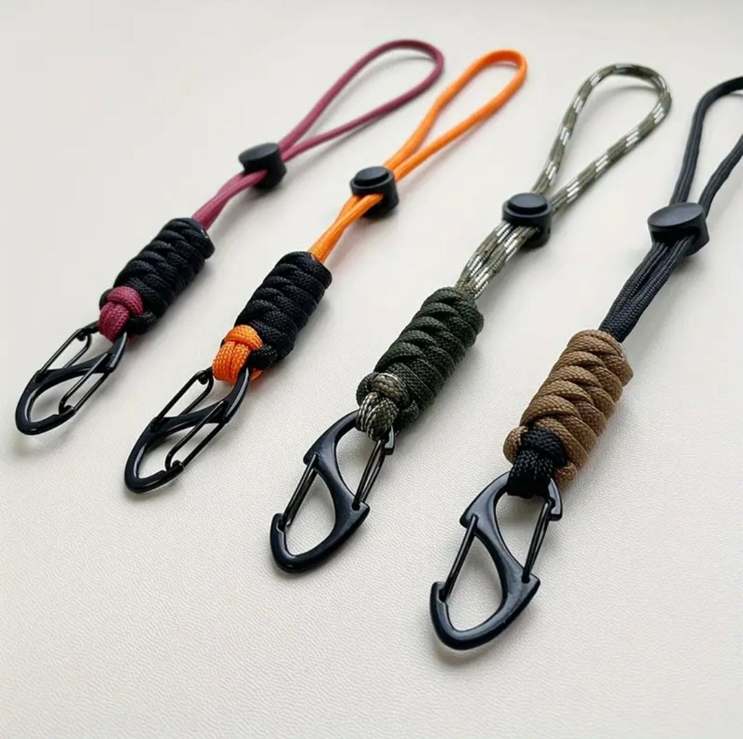Antique White Multifunctional Outdoor Braided Paracord Keychain with Carabiner Clip – Durable Hand Strap & Bottle Hook (24cm) INDIAN SLINGSHOT