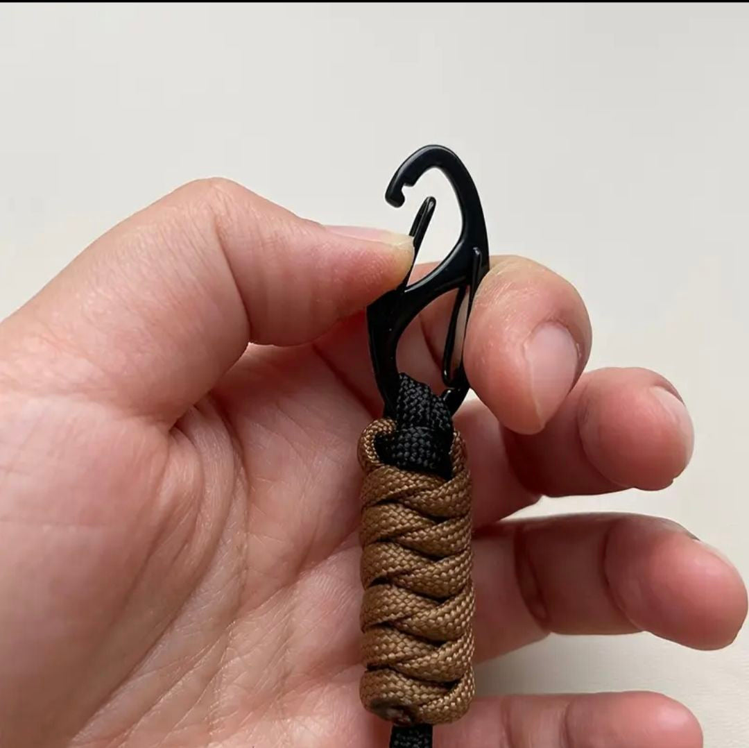 Light Gray Multifunctional Outdoor Braided Paracord Keychain with Carabiner Clip – Durable Hand Strap & Bottle Hook (24cm) INDIAN SLINGSHOT