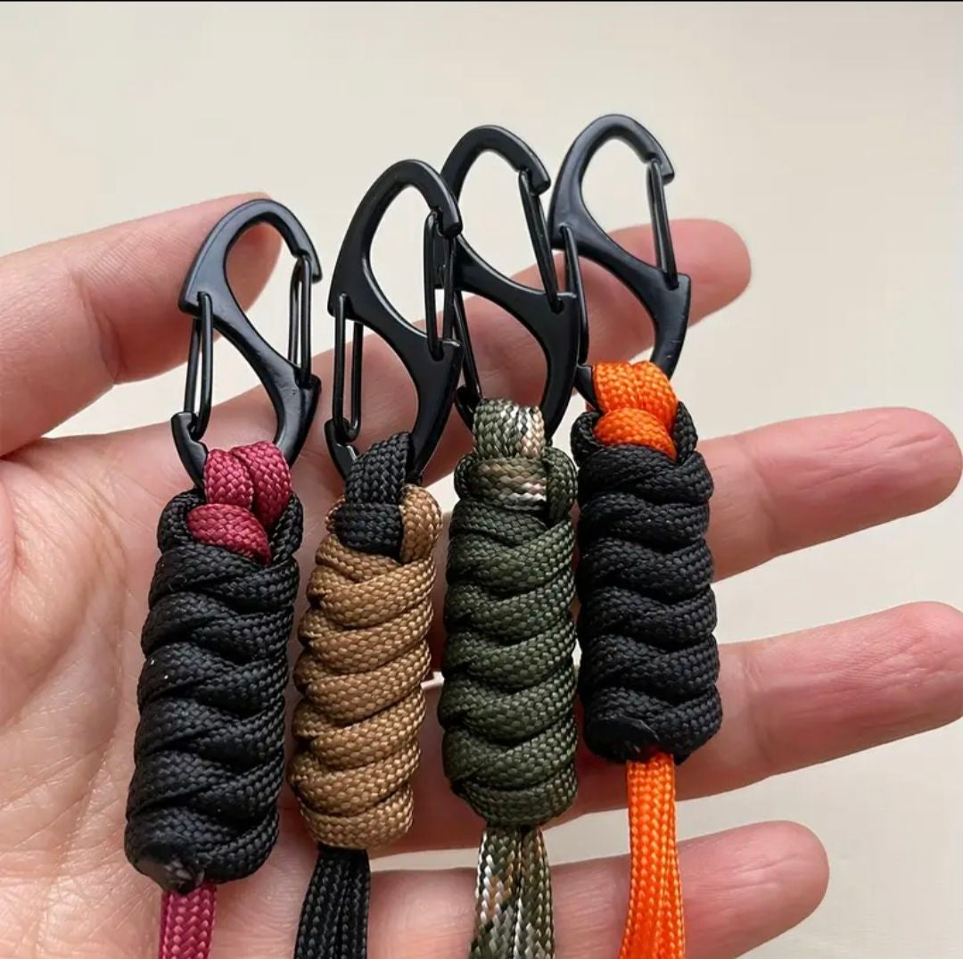 Light Gray Multifunctional Outdoor Braided Paracord Keychain with Carabiner Clip – Durable Hand Strap & Bottle Hook (24cm) INDIAN SLINGSHOT