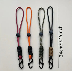 Gray Multifunctional Outdoor Braided Paracord Keychain with Carabiner Clip – Durable Hand Strap & Bottle Hook (24cm) INDIAN SLINGSHOT
