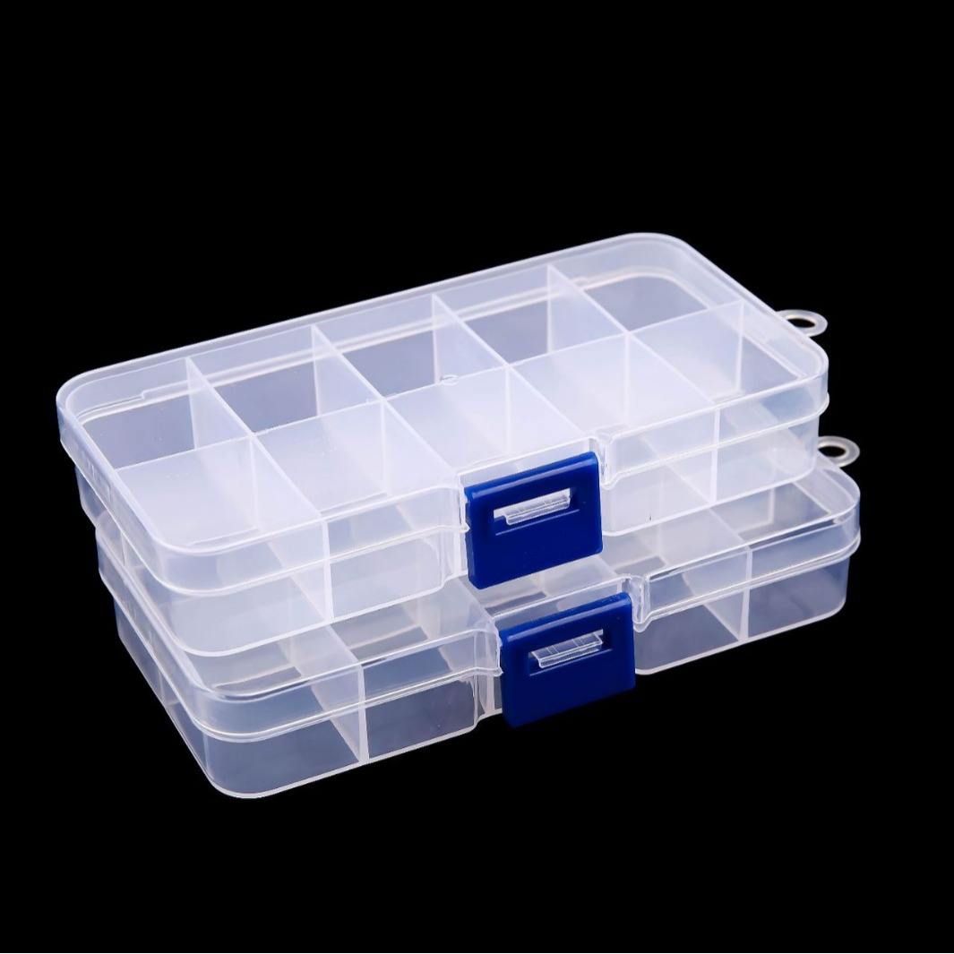 Black 10-Grid Clear Plastic Organizer Box | Compact Storage Container with Clasp Lock INDIAN SLINGSHOT