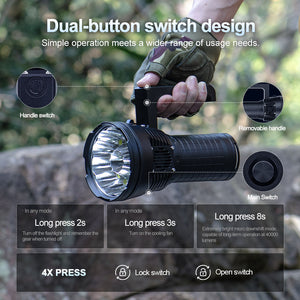 Dark Slate Gray Dark Walker 70,000LM High Power LED Searchlight – 1200M Long Distance Flashlight with 12 XHP70.2 LEDs, Dual Cooling Fans, 65W Fast Charging, Aluminum Alloy Outdoor Patrol Torch INDIAN SLINGSHOT