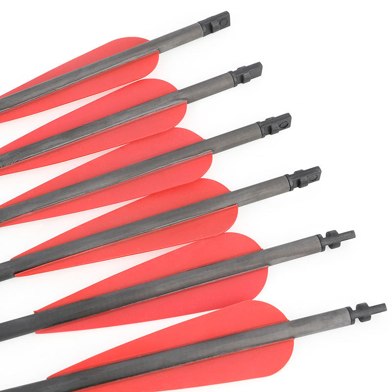 White Smoke Pure Carbon Arrows with 4 Inch Red Water Drop Vanes for Outdoor Archery MARKSMAN