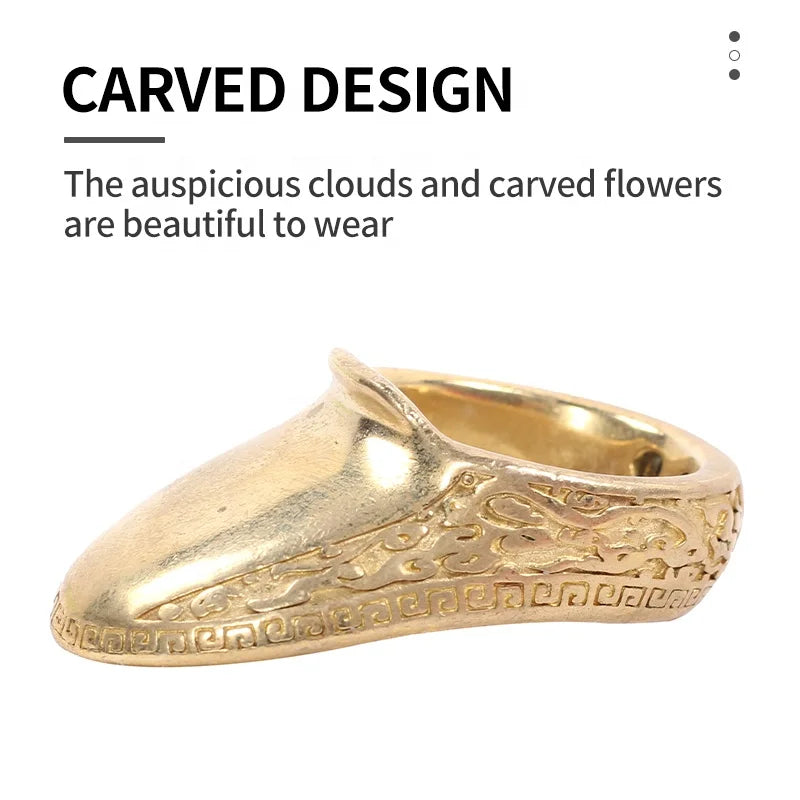 Tan SPG Brass Thumb Ring Finger Protector – Traditional Archery Guard with Carved Design (18mm/20mm/22mm Sizes) SPG