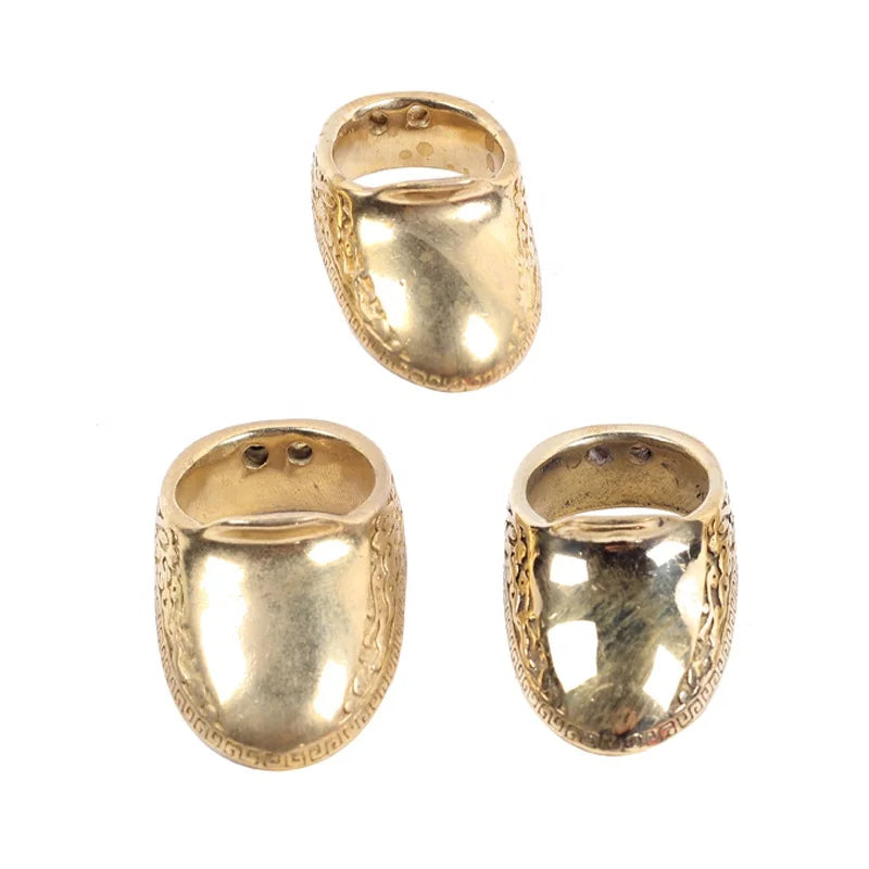 Tan SPG Brass Thumb Ring Finger Protector – Traditional Archery Guard with Carved Design (18mm/20mm/22mm Sizes) SPG