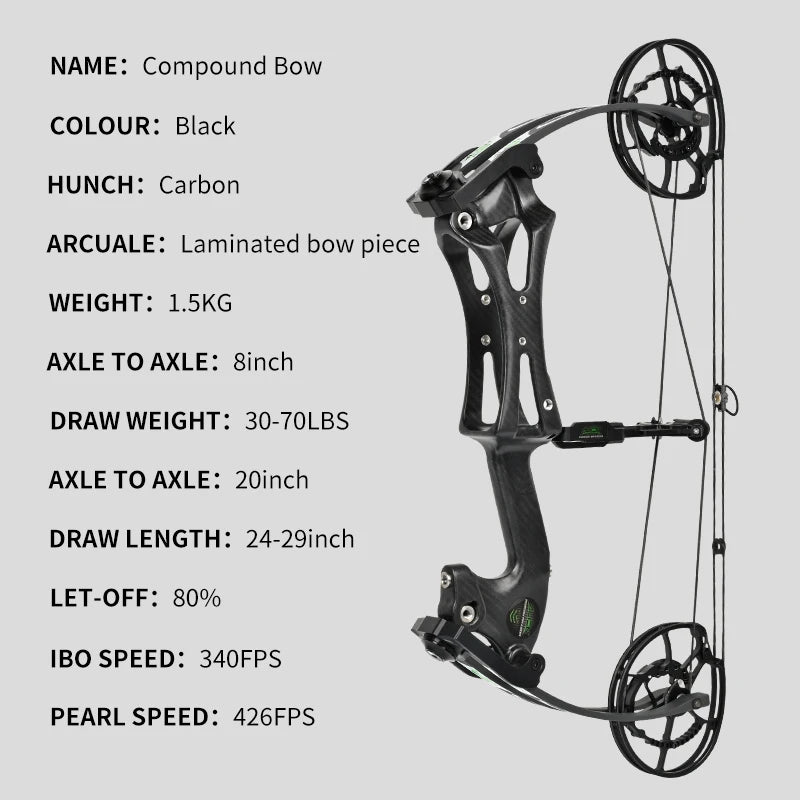 Light Gray SPG DL Dual-Purpose Compound Bow | Carbon Fiber Riser with Laminated Fiberglass Limbs (30–70 LBS, 20" ATA, Black) SPG