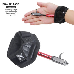 Tan SPG Kids Wrist-Strap Bow Release – 360° Dual-Caliper, Length Adjustable (Black/Red) SPG