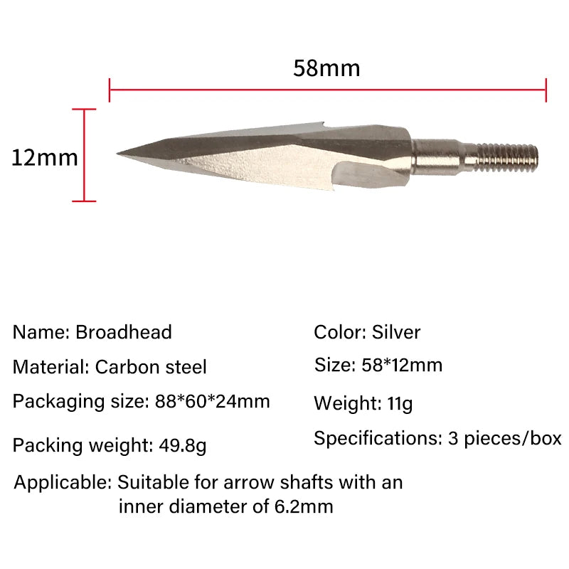 Light Gray SPG Broadhead Arrow Tips 170 Grain – Carbon Steel Screw-in Arrowheads (3-Pack) for Recurve &amp; Compound Bows – Silver SPG