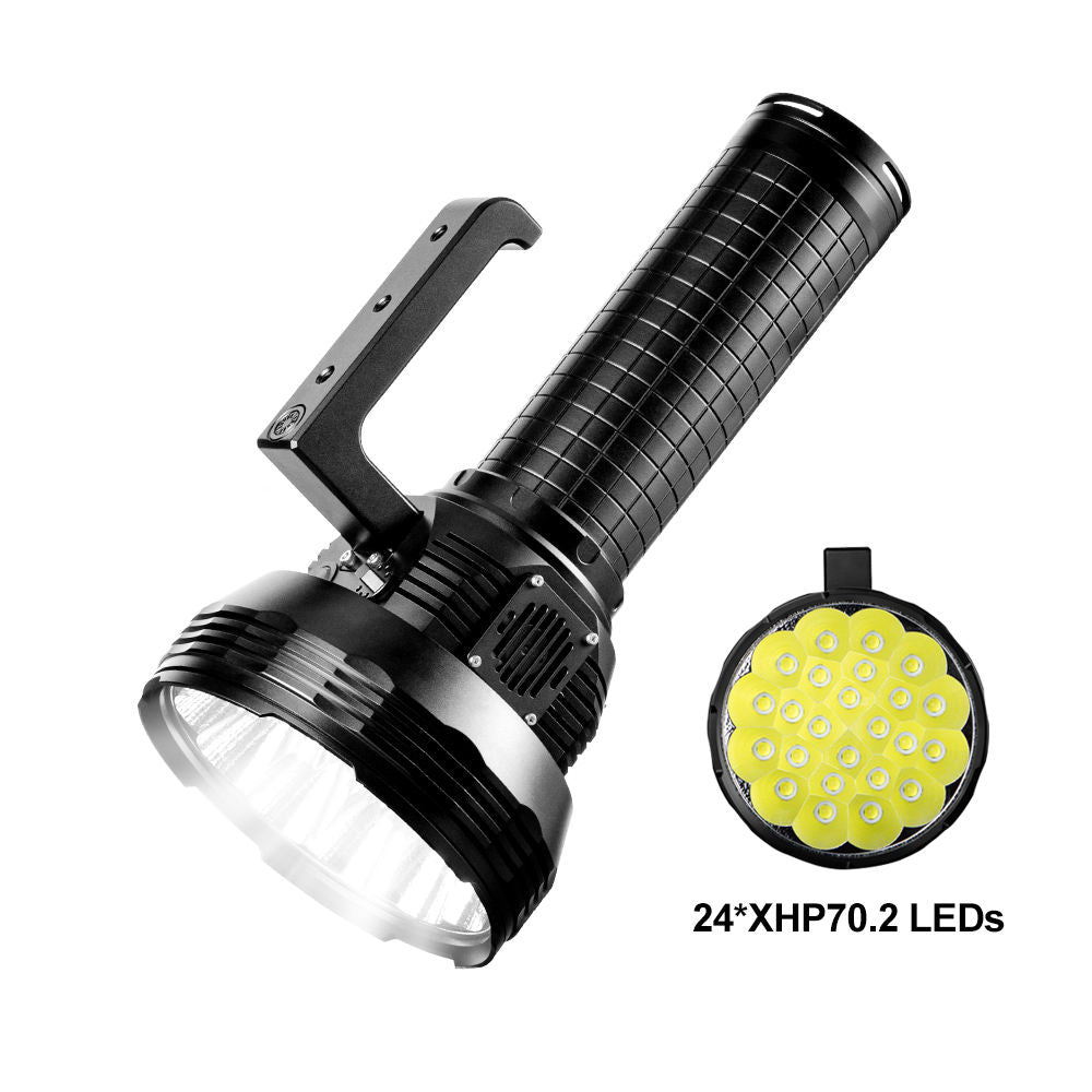 White Smoke 65W Fast Charging High Power LED Searchlight 150000LM Long Range Rechargeable Spotlight with 24 XHP70.2 LEDs, 32000mAh Battery, Cooling Fans & Shoulder Strap INDIAN SLINGSHOT