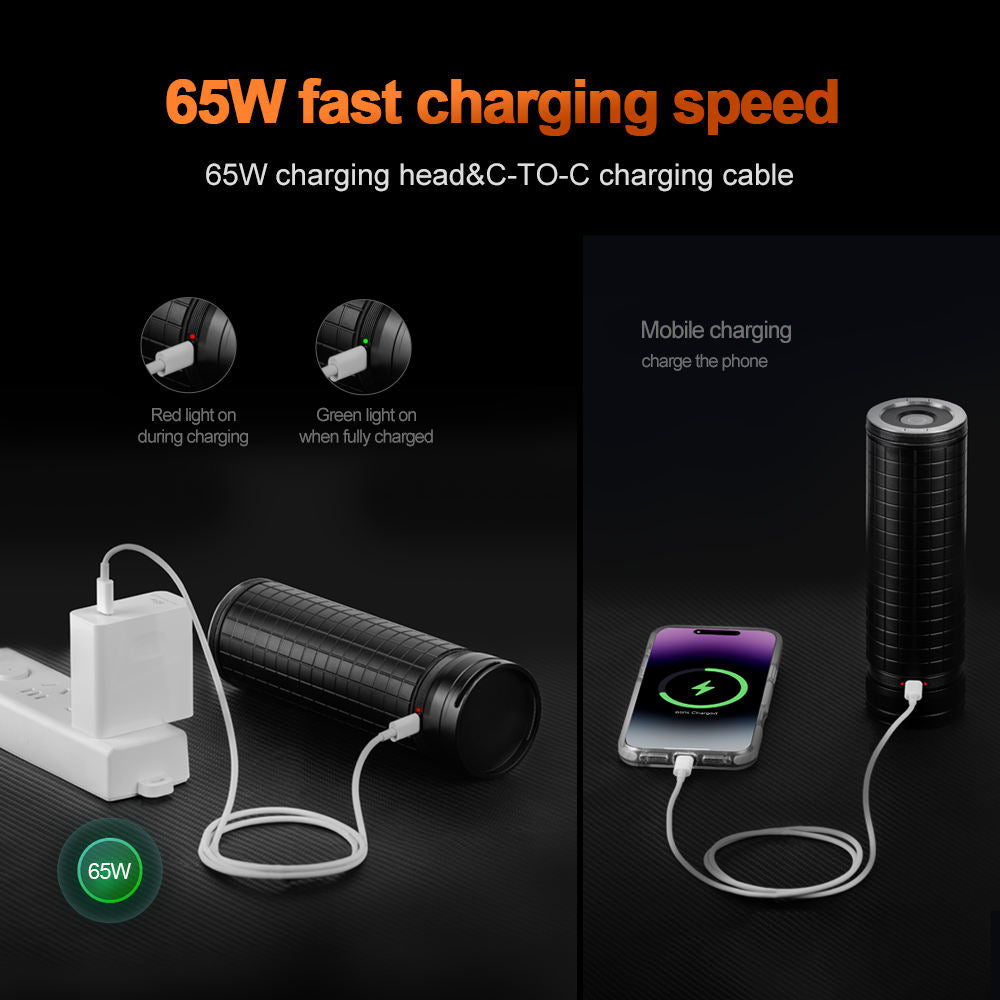 Black 65W Fast Charging High Power LED Searchlight 150000LM Long Range Rechargeable Spotlight with 24 XHP70.2 LEDs, 32000mAh Battery, Cooling Fans & Shoulder Strap INDIAN SLINGSHOT