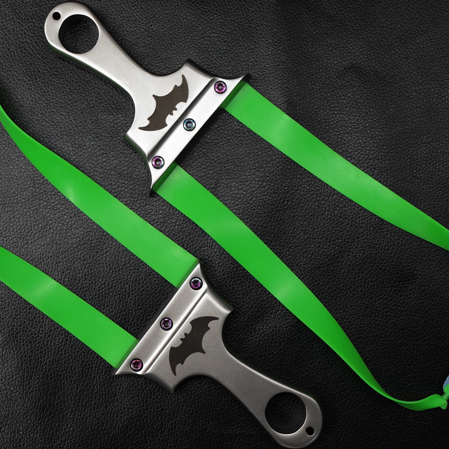 Dark Slate Gray Shadow Bat Stainless Steel Slingshot with Colored Screws INDIAN SLINGSHOT