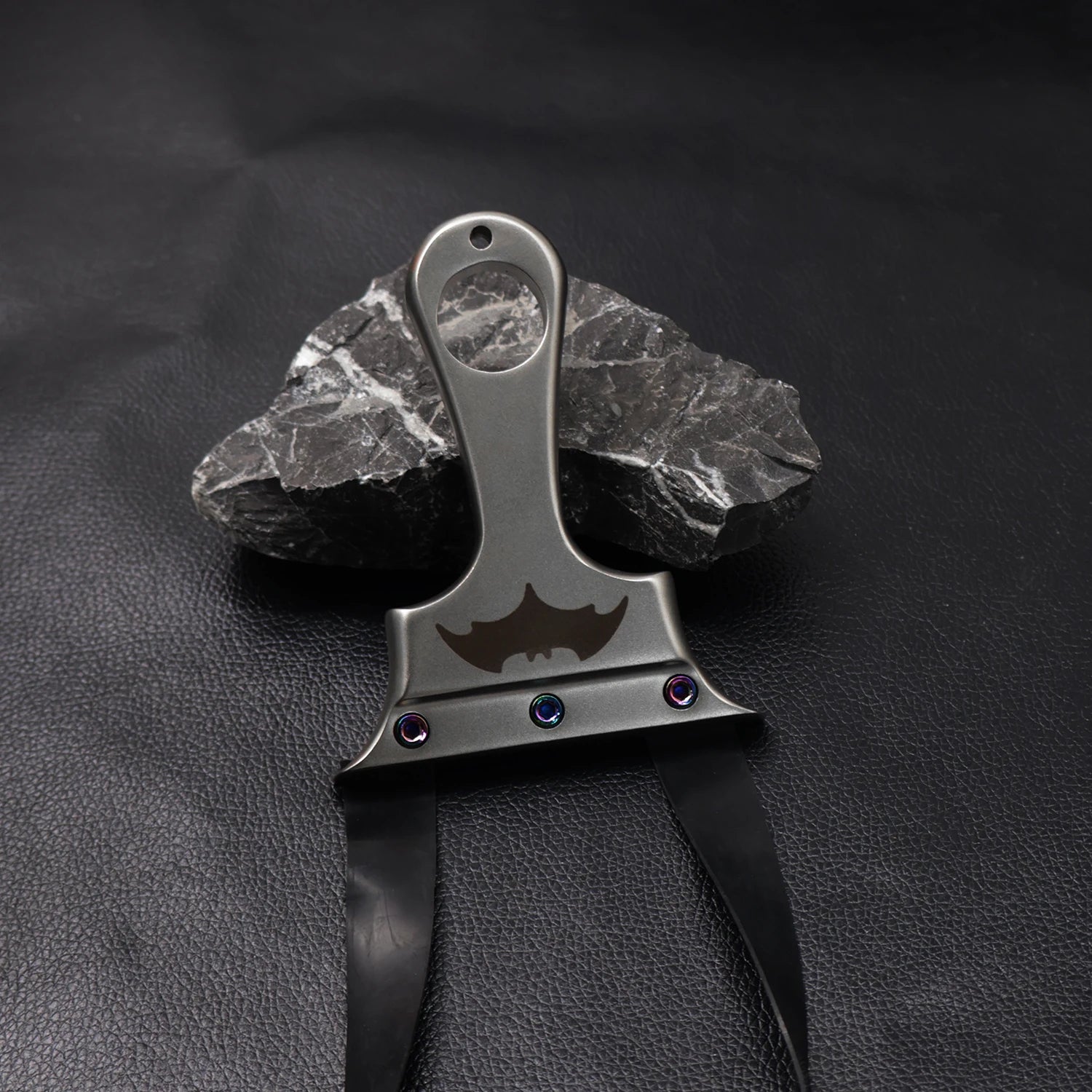 Dark Slate Gray Shadow Bat Stainless Steel Slingshot with Colored Screws INDIAN SLINGSHOT