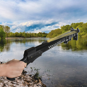 Light Steel Blue ShoreMaster Long-Range Fishing Slingshot Rifle with Reel Kit & Laser Guidance INDIAN SLINGSHOT