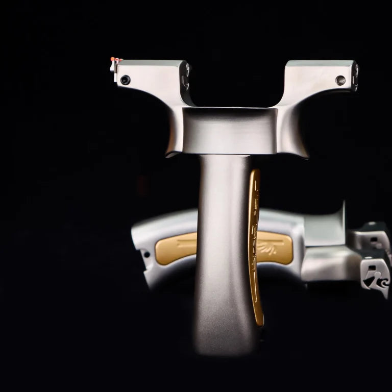 Black PHANTOM X-PRO | Silver Gold Arc 630 Stainless Steel Dragon Teeth Flat Band Slingshot – Aluminum Handle, Lightweight Ergonomic Design INDIAN SLINGSHOT