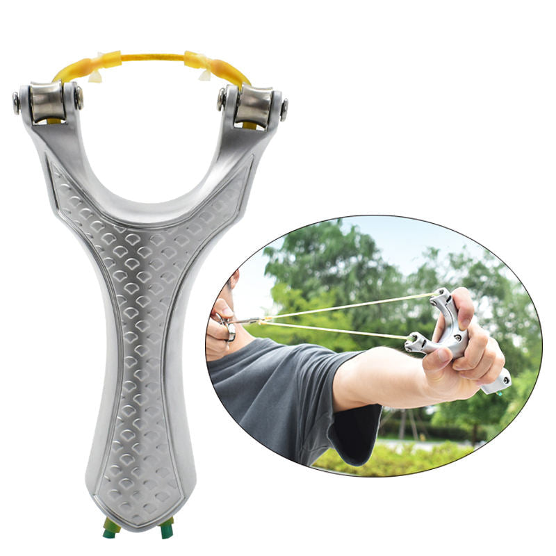 Dark Gray Silver Grid Pulley Design Alloy Slingshot MARKSMAN