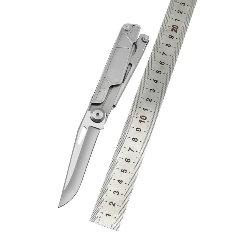 White Smoke Stainless Steel Folding Multitool – Aluminum Handle Pocket Tool MARKSMAN