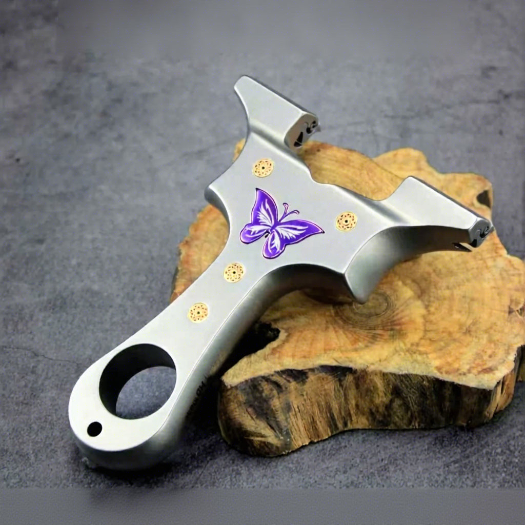 Dim Gray TC4 Titanium Alloy Dragon Tooth Butterfly Slingshot INDIAN SLINGSHOT