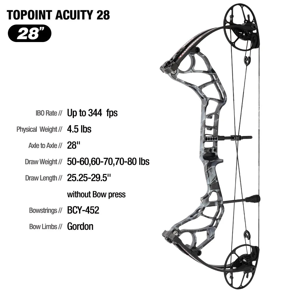White Smoke TOPOINT Acuity 28 Compound Bow Package – CNC Aluminum Riser with Accessories Topoint
