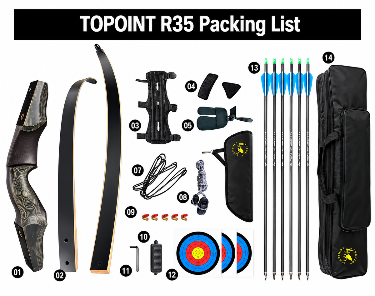 White Smoke TOPOINT R35 Wooden Recurve Bow | 60-Inch Archery Bow Topoint