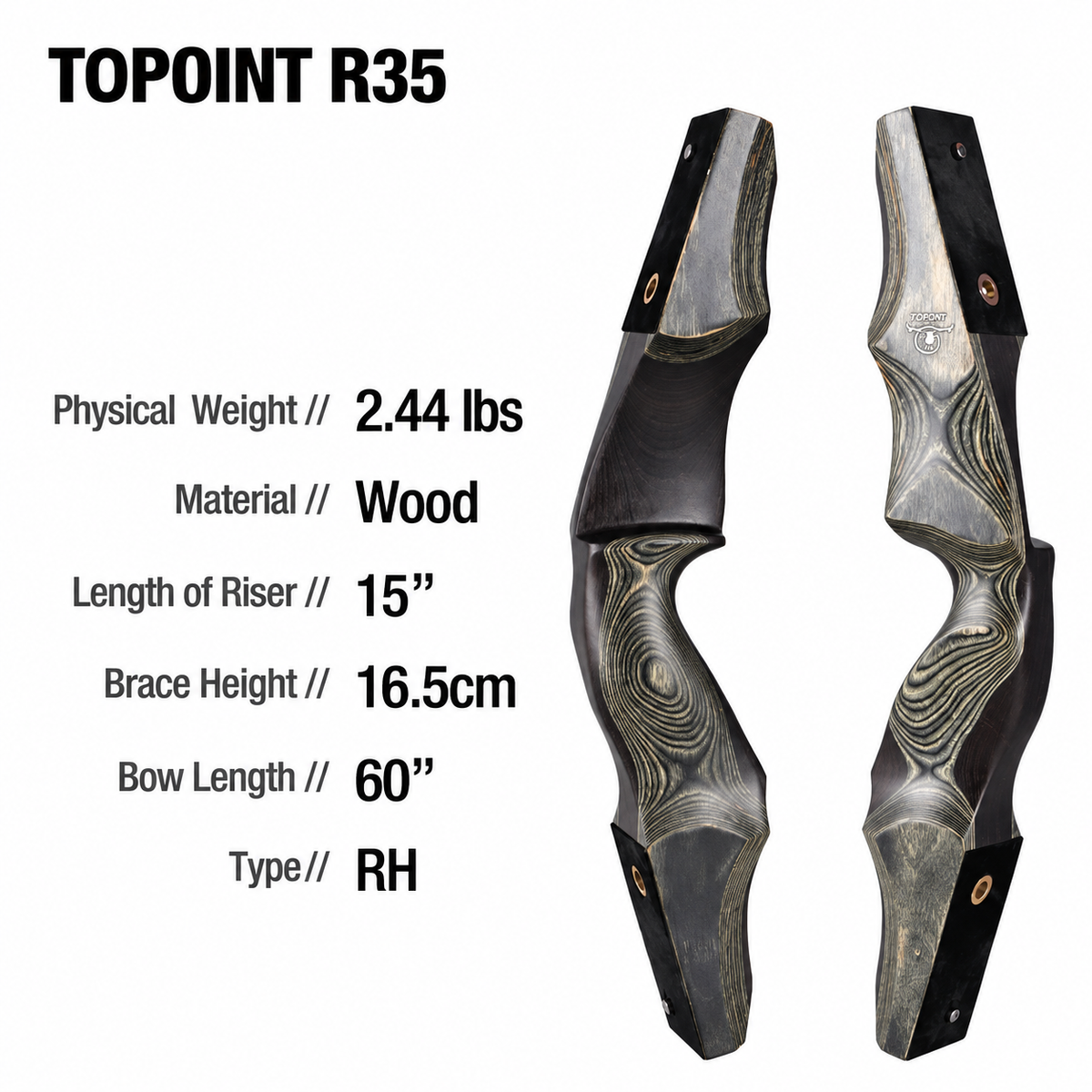 White Smoke TOPOINT R35 Wooden Recurve Bow | 60-Inch Archery Bow Topoint