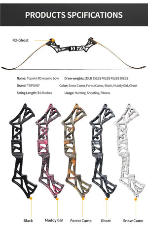 White Smoke TOPOINT R3 Recurve Bow 58-Inch with Archery Accessories Topoint