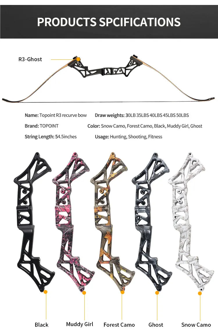 White Smoke TOPOINT R3 Recurve Bow 58-Inch with Archery Accessories Topoint