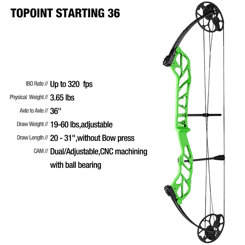 White Smoke TOPOINT Starting 36 Compound Bow – Adjustable CNC Aluminum Topoint