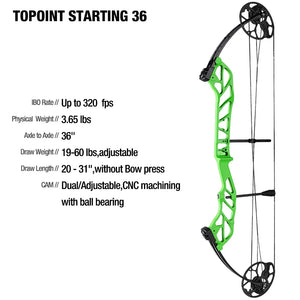 White Smoke TOPOINT Starting 36 Compound Bow – Adjustable CNC Aluminum Topoint