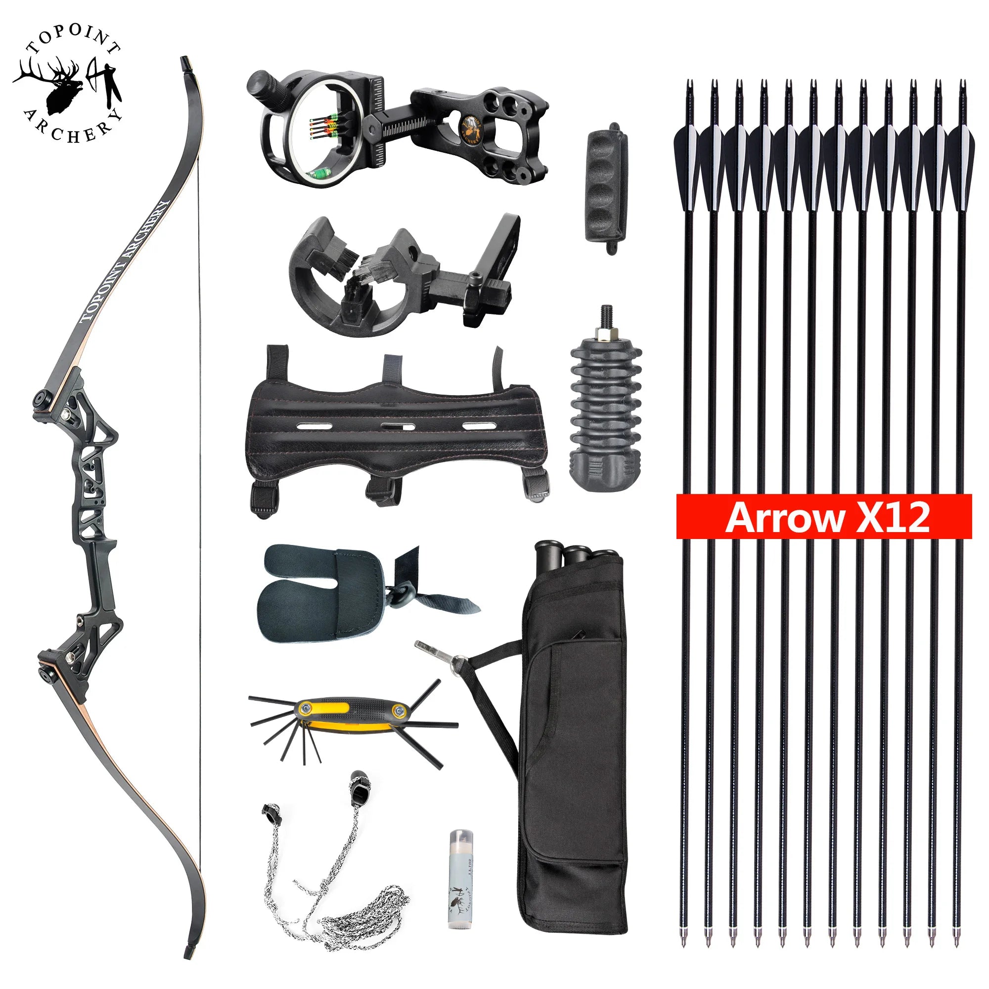 White Smoke TOPOINT R3 Recurve Bow Package with Archery Accessories Topoint