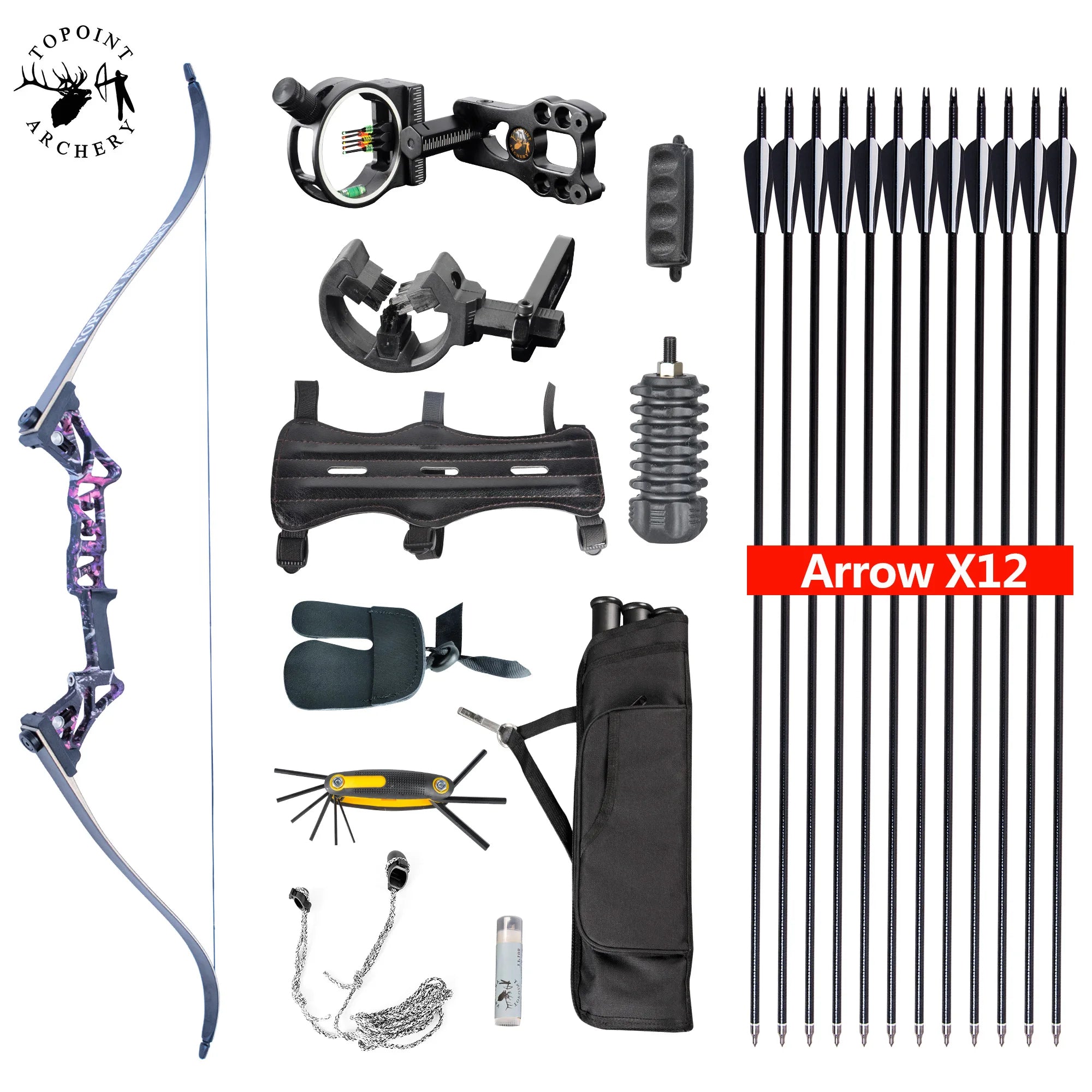 White Smoke TOPOINT R3 Recurve Bow Package with Archery Accessories Topoint